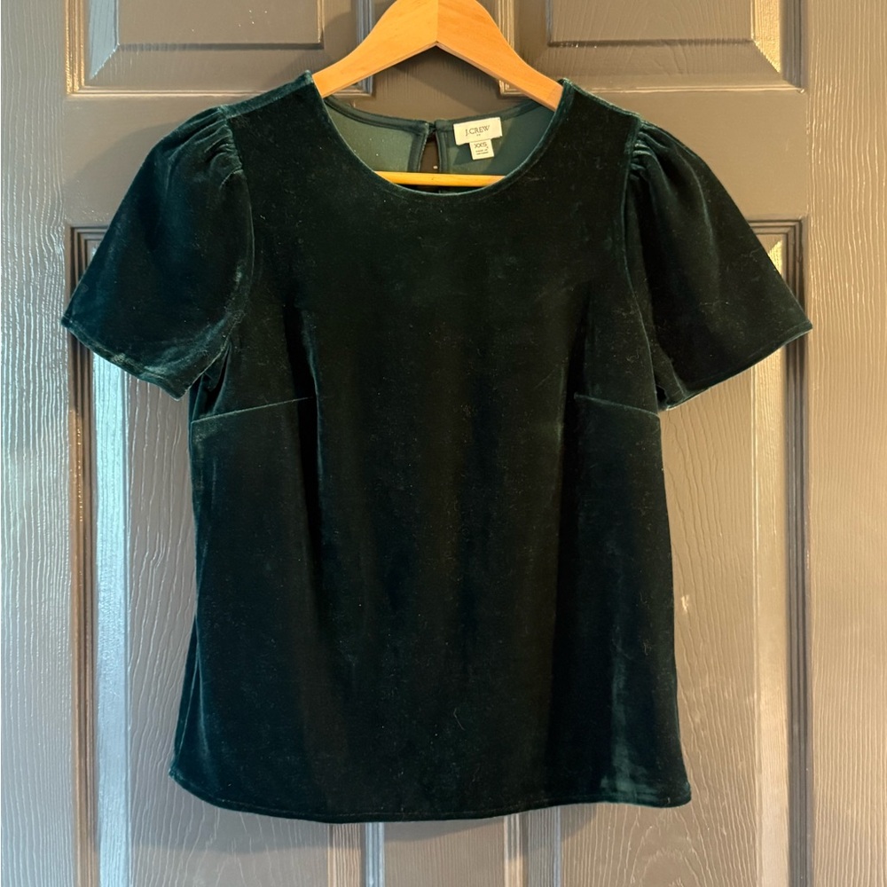 J. Crew Women’s Dark Green Velvet Blouse Size XXS